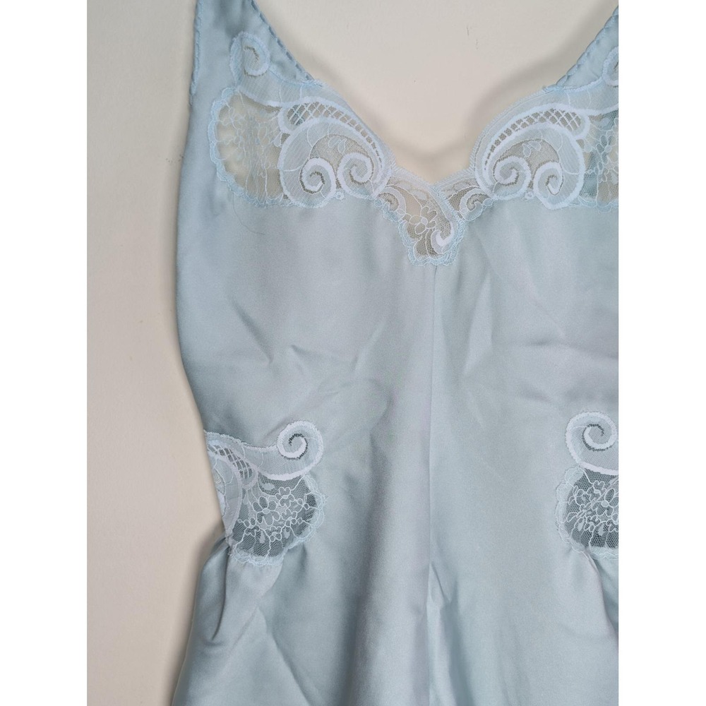 Vtg 1970s Kayser Blue‎ Lace Satin Teddy Bodysuit Lingerie USA Made 36 Romantic